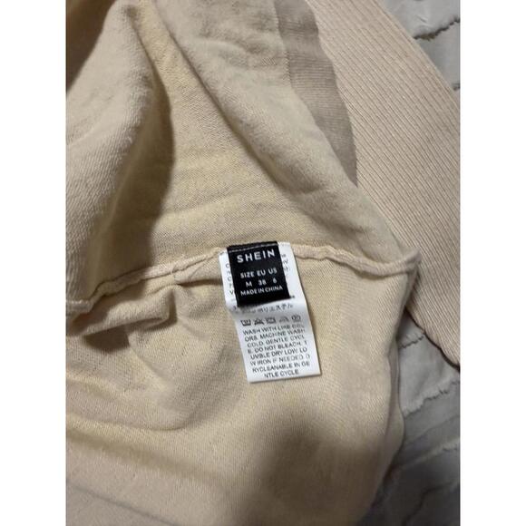 Beige Ribbed Knit Sweater with Flared Peplum Hem - Picture 3 of 4